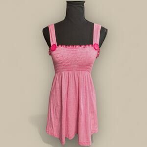 Y2K Babydoll Sun Dress Top Medium Pink White Stripe Smocked Ruffle Beachy Bimbo